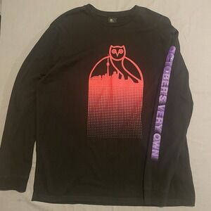 OVO Mens Skyline Black Long Sleeve T Shirt Size XL